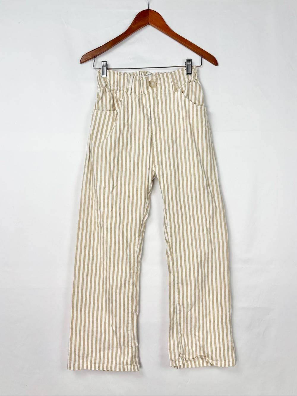 Emerson Fry Johnny Sailor Pant Almond Sand Stripe Size S Straight Leg Linen